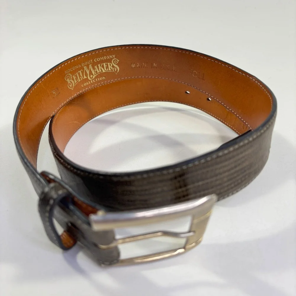 Nocona Belt Makers Brown Lizard Skin Leather Western Belt USA Made 7011 Size 32